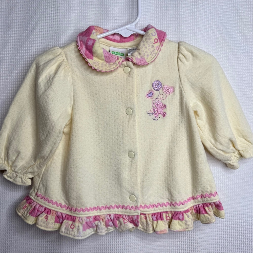 Vintage 2002 Sesame Street Elmo Cardigan Light Yellow Pink ABC Ruffle 3-6 Months